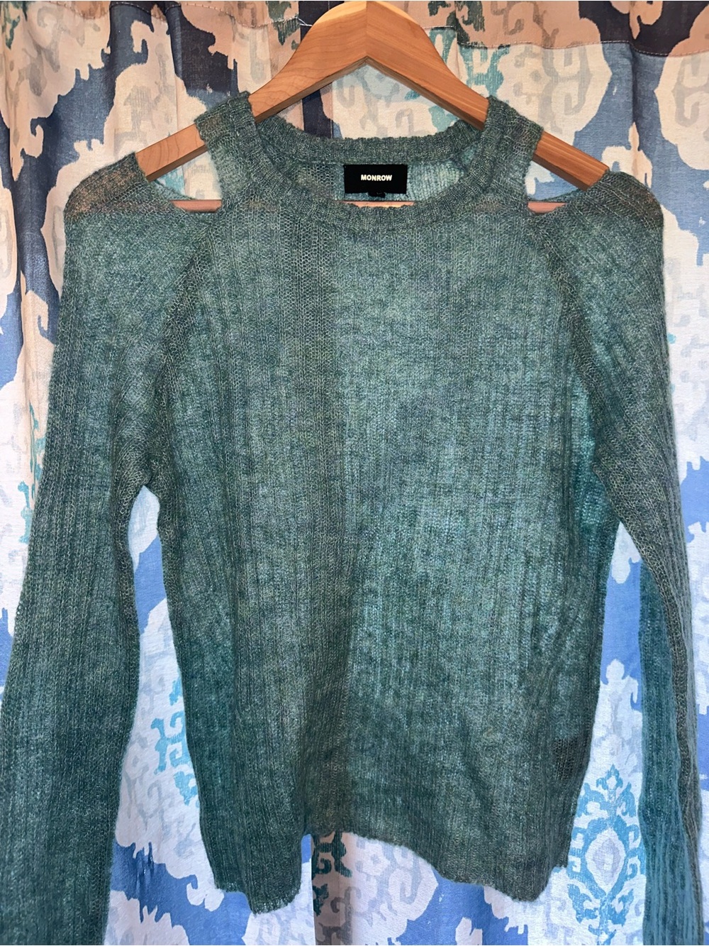 Monrow Cold Shoulder Sweater | Soft Knit | Green | Casual Luxe | Size: M